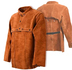 Split Cow Leather Cape Sleeve With a Bib Apron Welder Jackets Heat Flame Resistant Heavy Duty Work Cowhide Welding Coat