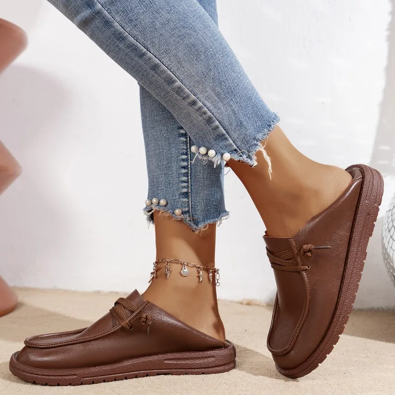 Women's Shoes on Sale 2024 New Lace Up Women's Flats Spring and Autumn Round Toe Solid Concise Mature Daily Casual Flat Shoes