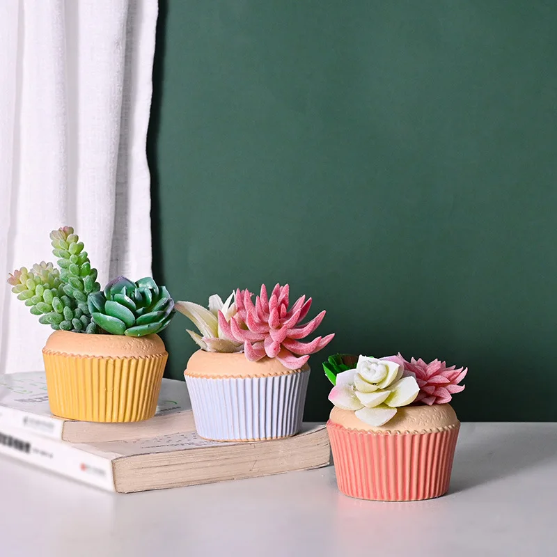 

Round Cake Ceramic Flowerpot Lovely Juicy Plant Flowerpot Simple Potted Combination Gardening Office Desktop Decoration