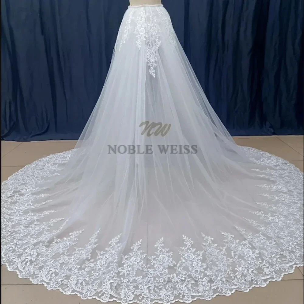 2 layer Detachable Bride Appliques Wedding Hem Transparent Drag Wedding Lace Tulle Skirt Train Customized