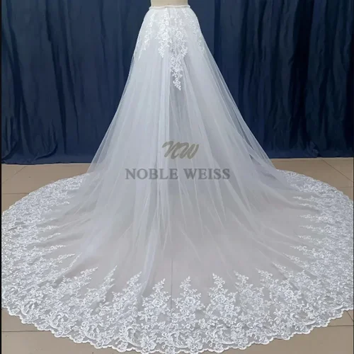 Imagen 2 del producto Apliques de novia desmontables de 2 capas, dobladillo de boda, arrastre transparente, falda de tul de encaje para boda, tren personalizado
