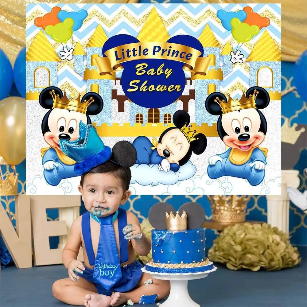 Disney Mickey Mouse Photography Backdrop Mickey 1st Birthday Background Kids Boys Blue Decoration for Baby Shower Party Supplies