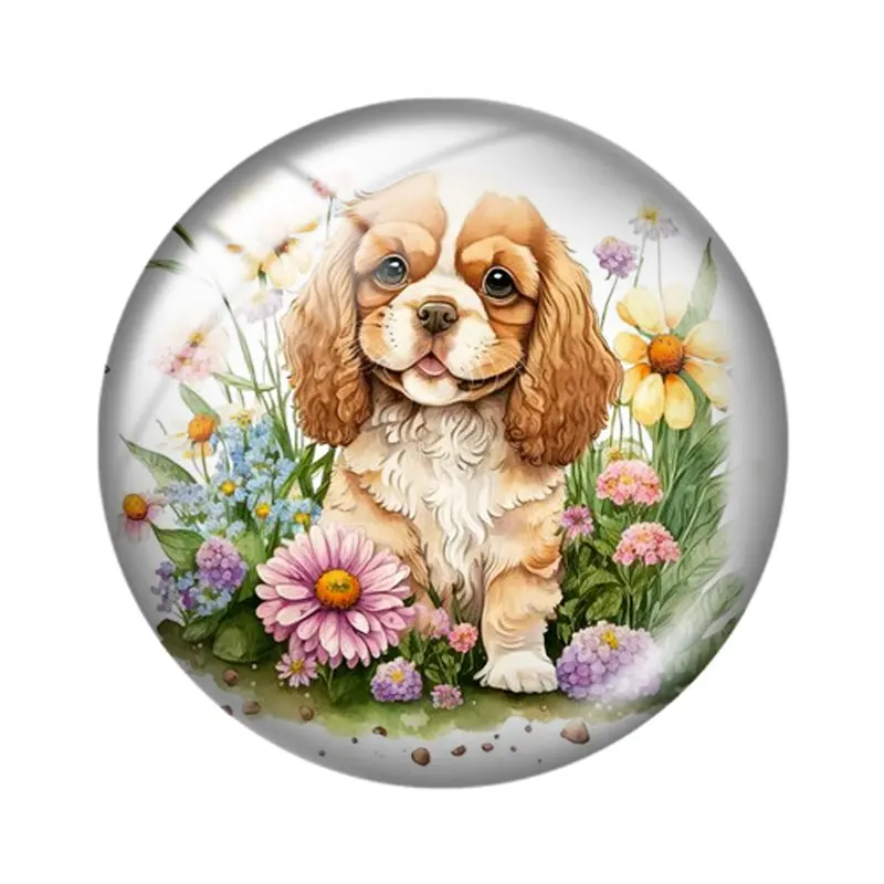 Épagneul à fleurs mignonnes, 10 pièces, 12mm/18mm/20mm/25mm, photo ronde, cabochon en verre, démo, dos plat, résultats de fabrication