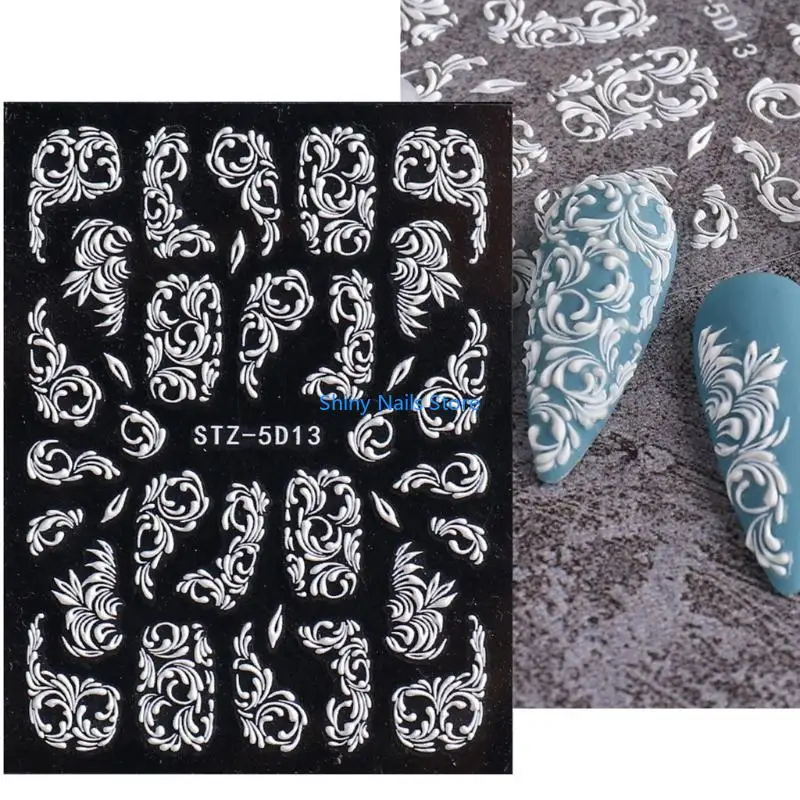 

Embossed Stickers White Stickers For Nails Christmas Snowflakes Decals Manicure Art Decorations Christmas