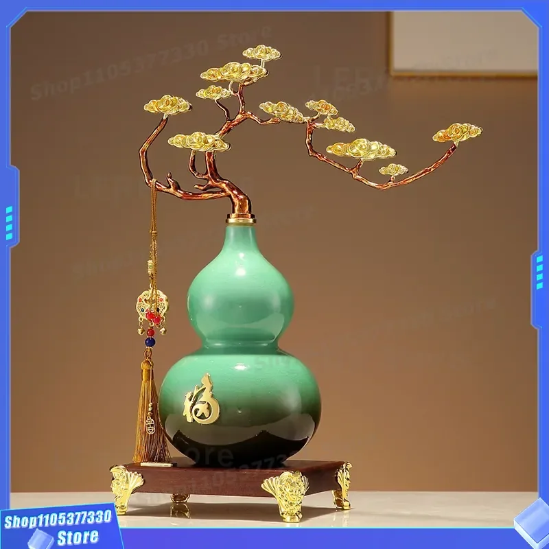 New Chinese Style Ceramic Gourd Ornament Auspicious Cloud Design High End Home Decor for Living Room TV Cabinet Bogu Rack