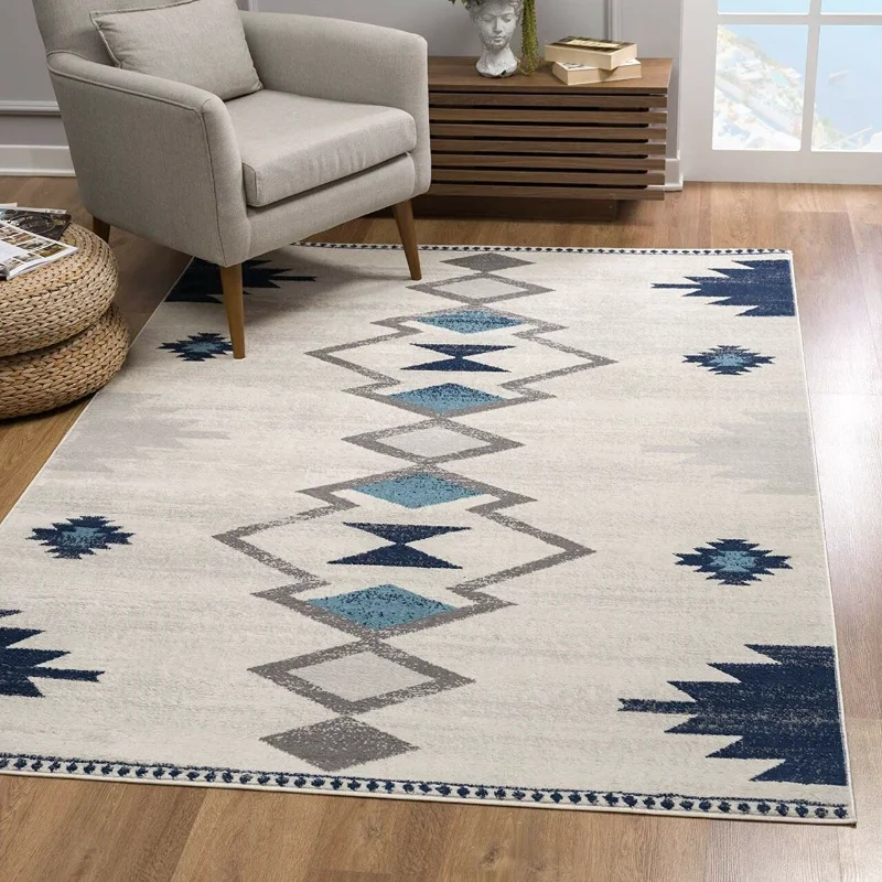 

Indoor Carpet Area Rugs Navy and Ivory Tribal Pattern Runner Rug Bedroom Living Room Decoration