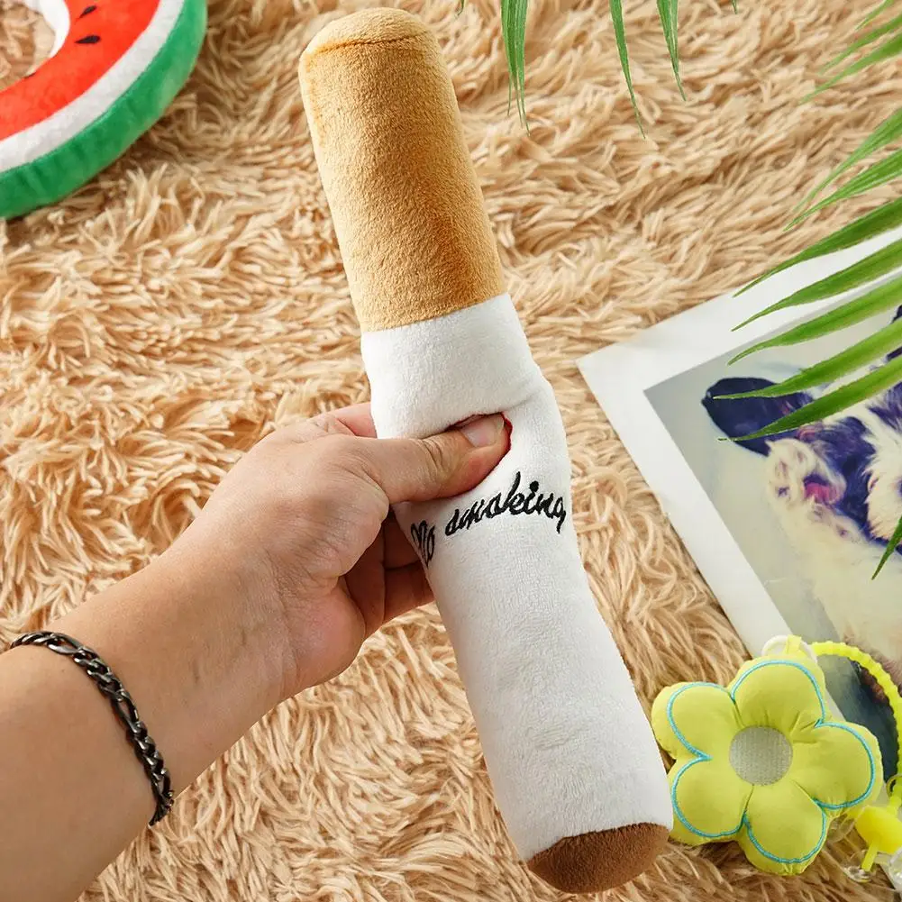 Pet Funny Toys Cigar Big Smoke Plush Sound Squeak Fake Cigarettes Toys Dog Chew Molar Interactive Game Bite Resistant Pet Toy