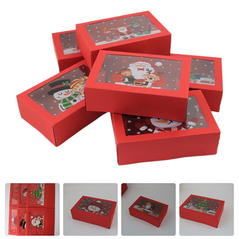 6 Pcs Holiday Treat Boxes Christmas Window Gift Cookie Supplies Elder Containers