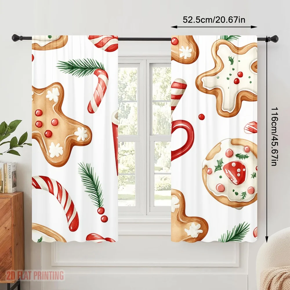 2pcs,2D plane printing Curtain Fabric Christmas Cookie Hot Cocoa (2) Versatile Fabric (without rod) Festive Perfect for Study,