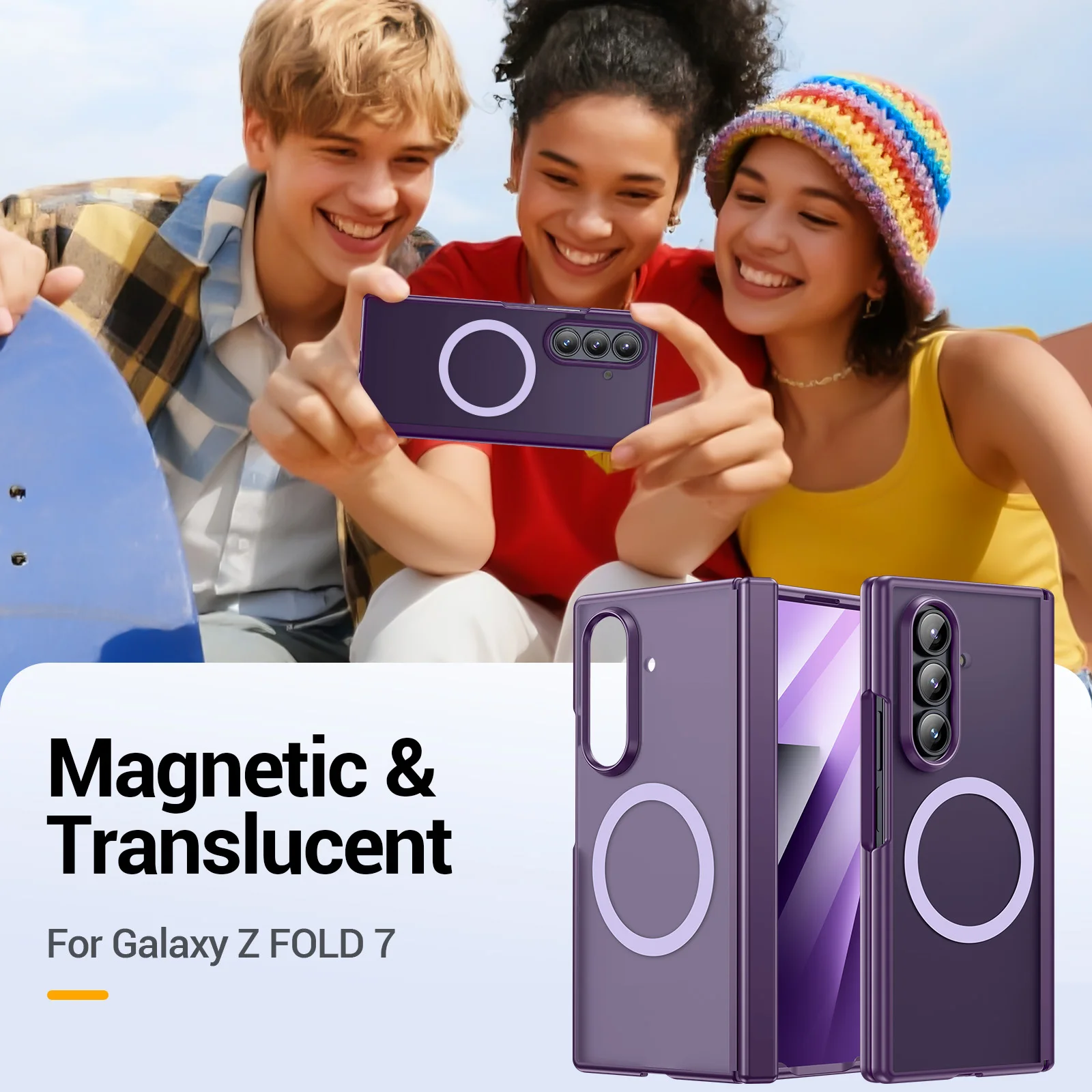 Etui na Samsung Galaxy Z Fold 7 z magnetycznym zapięciem, ochrona zawiasu, PC i TPU, z folią ochronną na ekran, kompatybilne z bezprzewodowym ładowaniem Magsafe. — zdjęcie produktu 2
