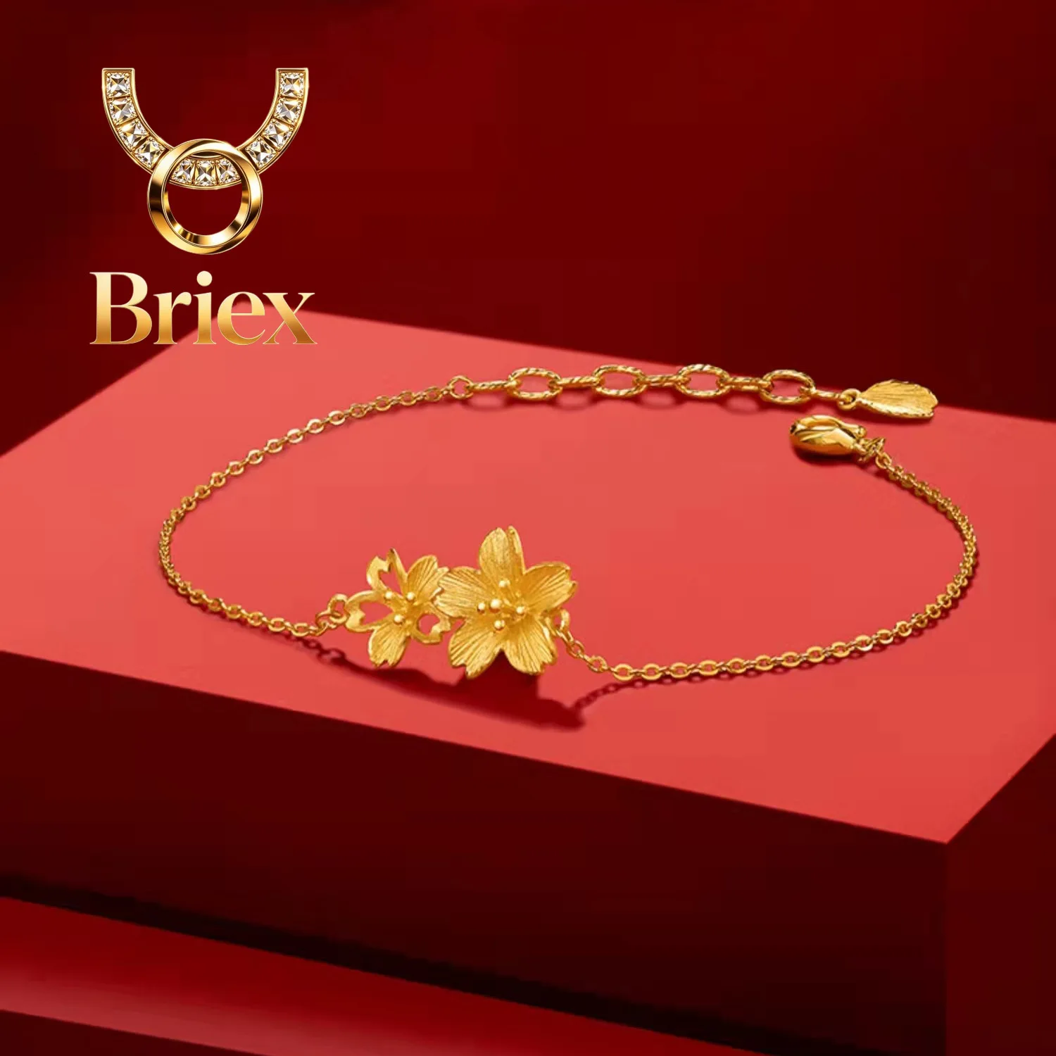 

Briex Jewelry Luxury 24K 9999 Pure Gold real gold Gesang Flower Bracelet Women's Gesang Flower Ring