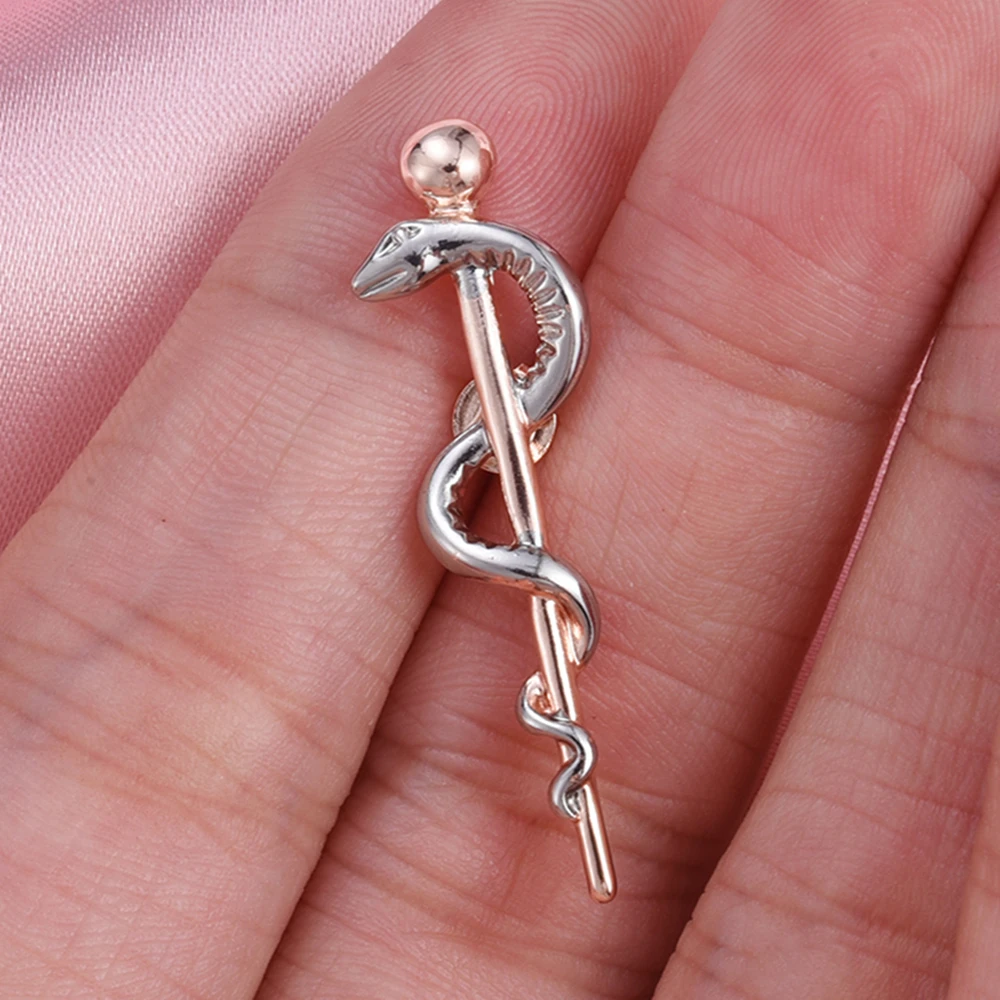 Catuni Medical Caduceus Pin Brooch Silver Plated Snake Twine Creative Lapel Lanyard Badge Jewelry Gift for Doctor Nurse Student