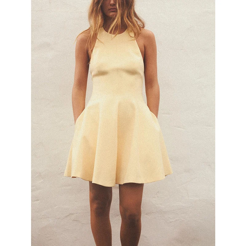 Zomer Dames ort Dr Bal Splice Binnenkant Hoge Taille Brede Zoom Jurk Casual Sle A-lijn Rok Polyestervezel rond Ne