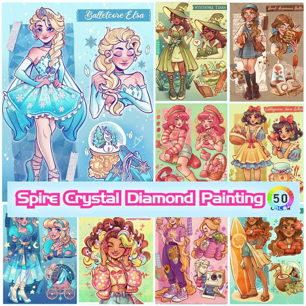 Disney Princess Diy Crystal Diamond Art Painting New Kit Embroidery Cartoon Pretty Cute Girl Cross Stitch Mosaic Home Decor Gift