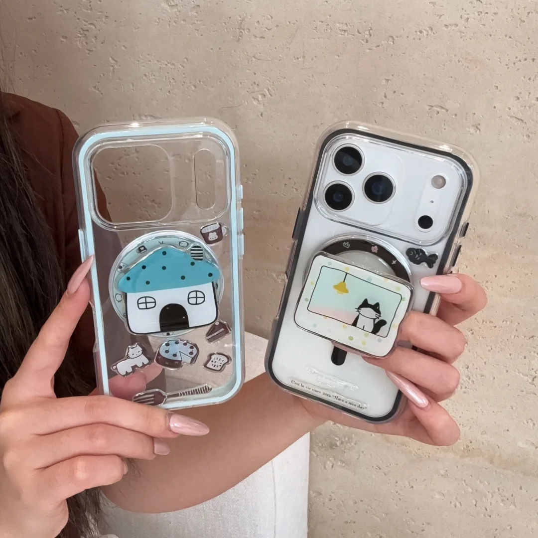 

Korea's Cute Magnetic Stand Tok Cartoon Bear Animals Phone Cases for IPhone 16 15 14 13 Pro Max Lovely Dog Soft Back Cover Case