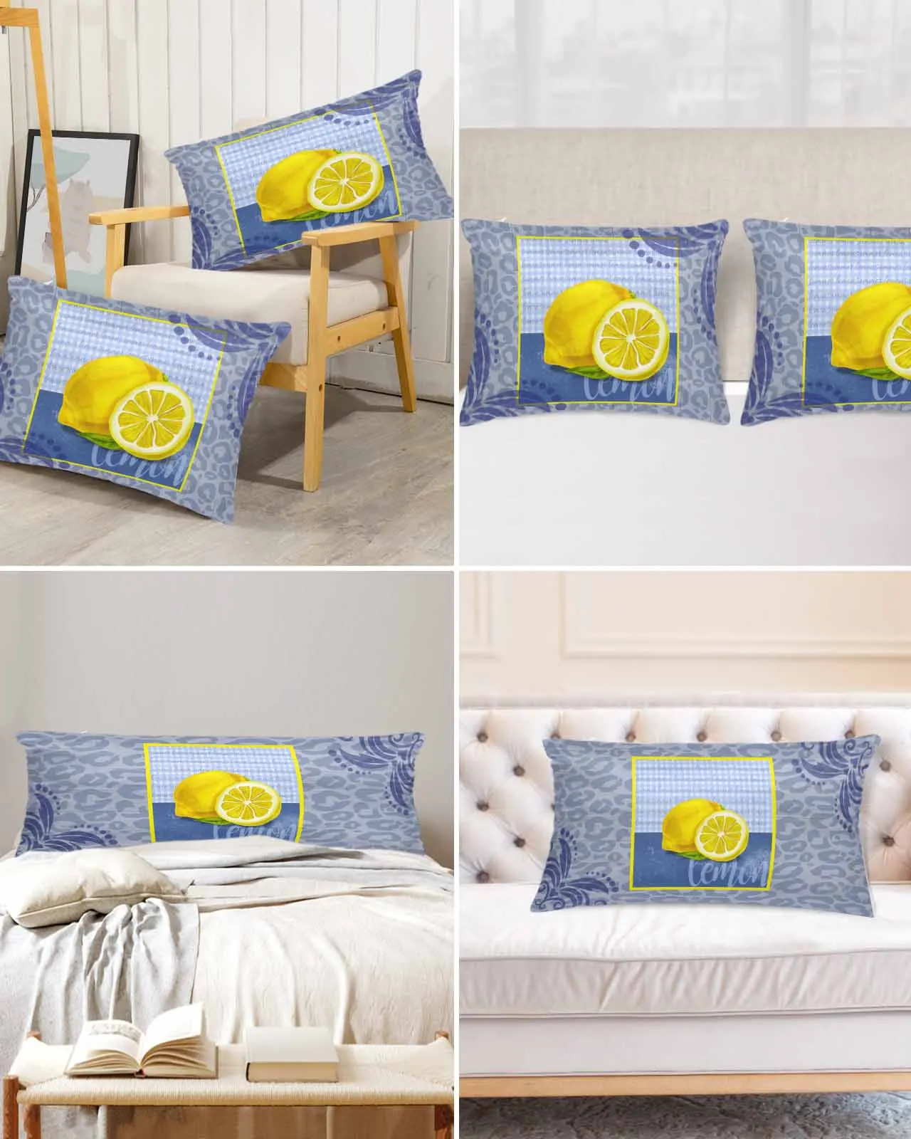 

Leopard Print Lemon Plaid Bed Satin Pillowcase Modern Sofa Pillow Cover Case Bedroom Satin Cushion Covers Home Decor