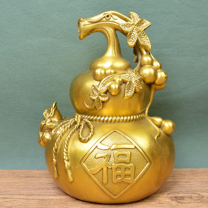 All-brass golden toad-shaped copper gourd Entrance hall copper gourd ornament for wealth and good fortune