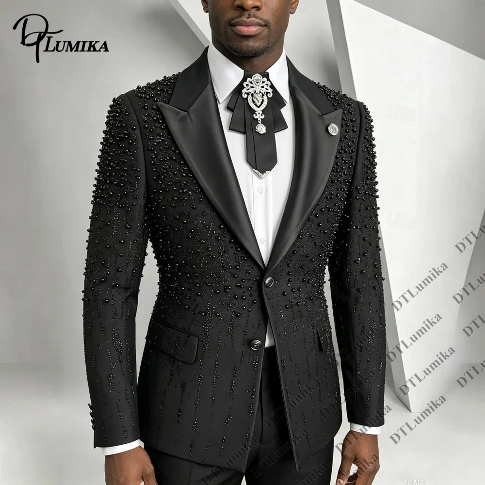 Men Full‑Statement 2‑Piece Formal Suit Bespoke Blazer & Matching Pants Dignified Gentleman Outfit for Prom Grand Opening Wedding