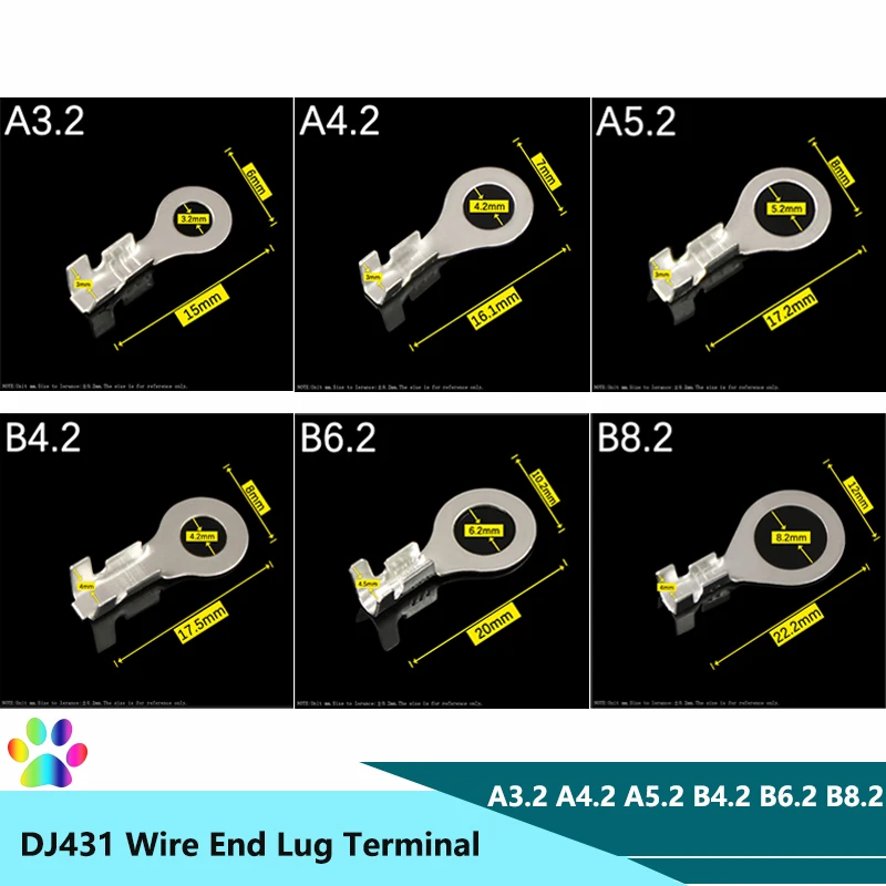 

30/50/100pcs DJ431 Wire End Lug Terminal Round A3.2 A4.2 A5.2 B4.2 B6.2 B8.2 Bare Copper Cold Press Circular Splice Crimp Lugs