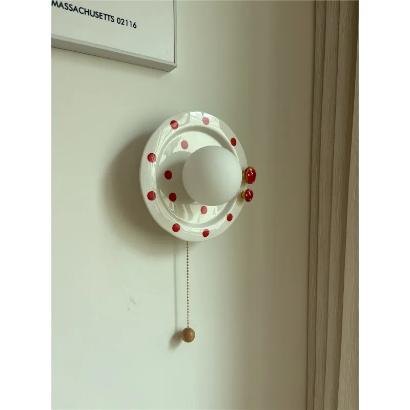 Yunxiang time mushroom ceramic wiring-free wall lamp, room and bedroom atmosphere night light charging pull rope wall lamp