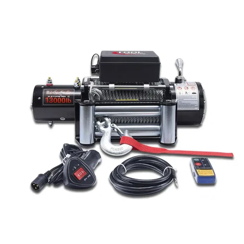 13000LBS 5897.5Kg 12V Electric Synthetic Rope Winch Gear Train Roller Fairlead.