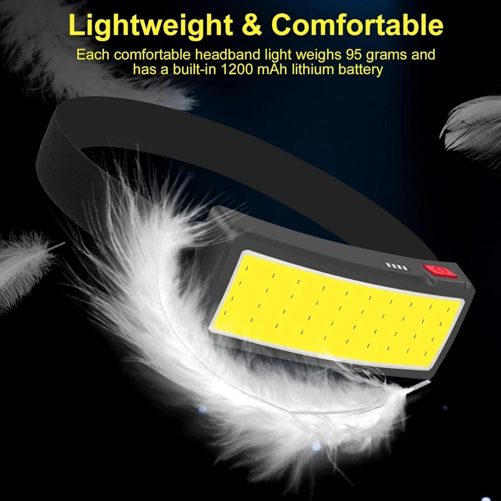 Rechargeable Flood Headlamp Wide Beam Forehead Flashlight LED Fishing Headlight Portable Waterproof Fishing Running Work Light