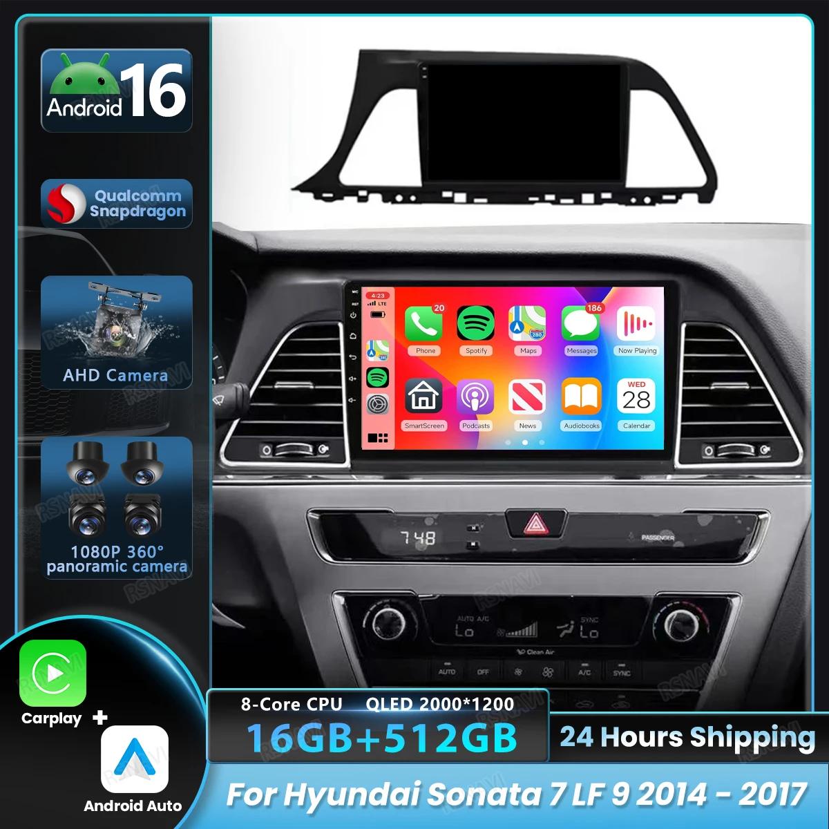 Radio Multimedia para Auto con Android 16 y Carplay para Hyundai Sonata 7 LF 9 2014 2015 2016 2017, Autoradio Estéreo con Snapdragon y Reproductor BT