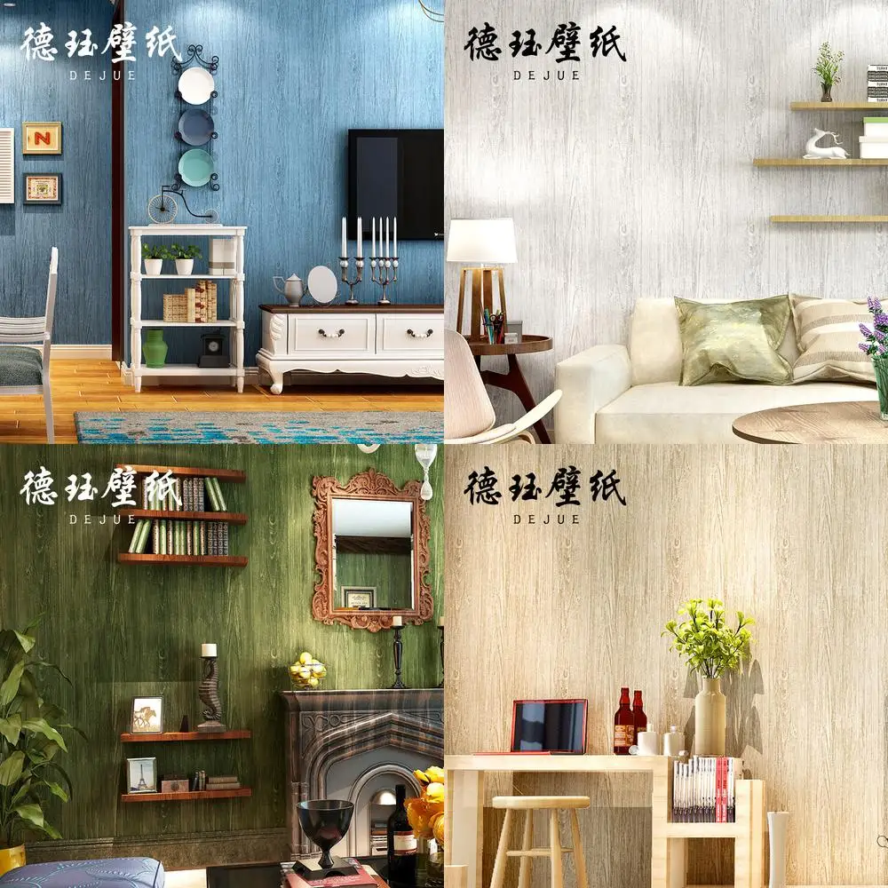 Retro Green Wood Grain Wallpaper Non Adhesive Living Room Bedroom Room Restaurant Clothing Store Wood Look Non Woven Wallpaper