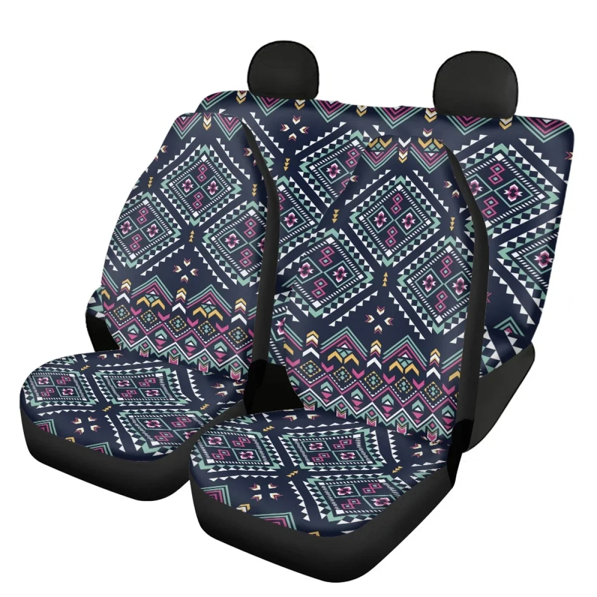 Indian Tribal Printing Car Front/Rear Seat Covers Comfortable Autos Interior Seat Cover Stylish Decor Easy to Install Elastic