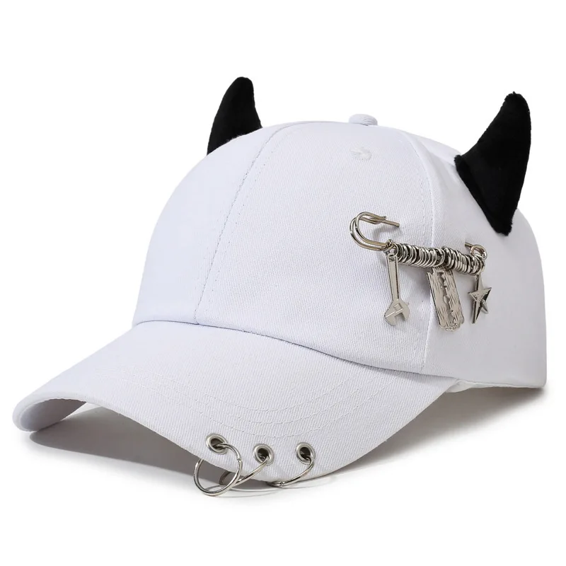 Versatile Curved brim Personalized Horn Baseball Cap, Korean Style Street Hat for Students, European and American Men's