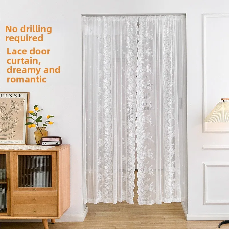 No-Drill Lace Door Curtain Retractable Rod Small Window Bloing ort Curtain Restaurant Bedroom Home Use Curtain