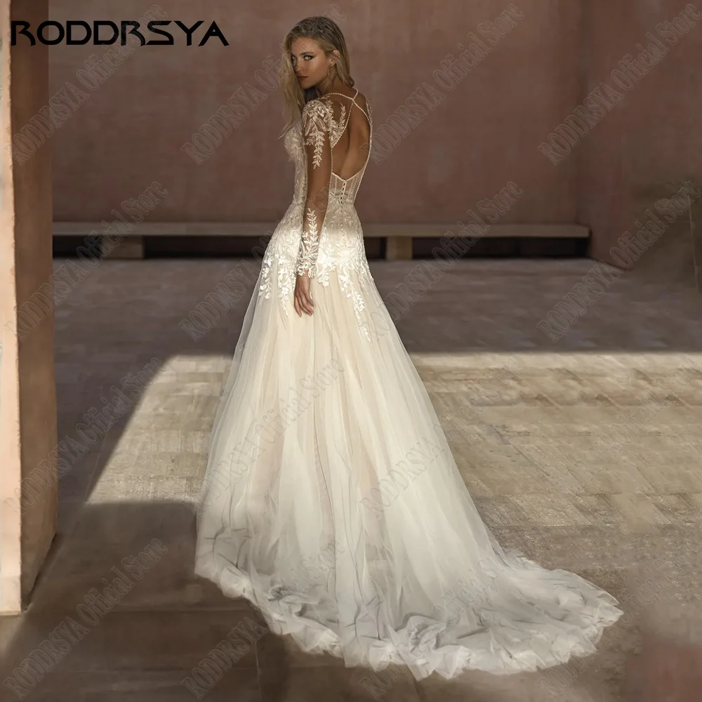 RODRSY Beach abito da sposa per la sposa A-Line maniche lunghe abiti da sRODDRSY abito da sposa da spiaggia per la sposa a-line maniche lunghe abiti da sposa spacco laterale Applique civile a-line vestido de noiva 2024