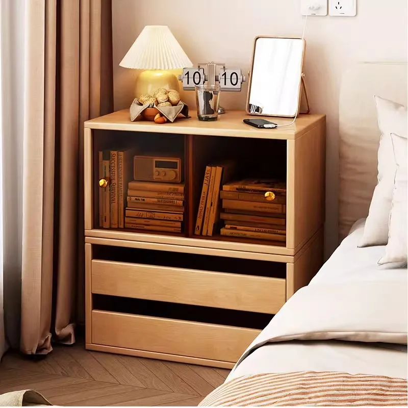 Bedside Table Household Bedroom Light Luxury High-end Storage Locker Integrated Against The Wall Simple Small Bedside Rack
