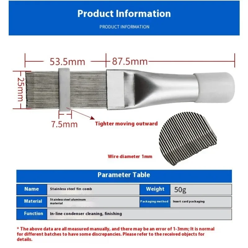 Household Cleaning Stainless Steel Condenser Radiator Fin Brush Cleaner Air Conditioner Fin Cleaning Comb Repair Tool Coil Comb