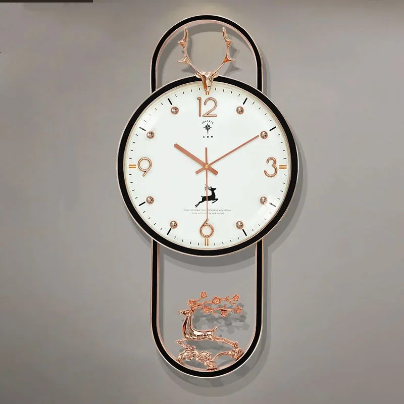 Luxury Deer Motif Wall Clock Modern Wall Mounted For Living Room Bedroom Dining Room Entryway Silent Mechanism Home Decor