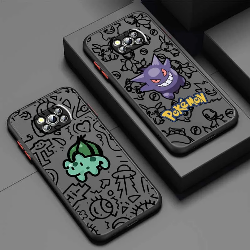 

P-Pokemons Art Line Cool For Xiaomi Poco X6 X5 X4 X3 M6 M5s M5 M4 M3 F6 F5 F4 F3 Pro 5G Frosted Translucent Phone Case