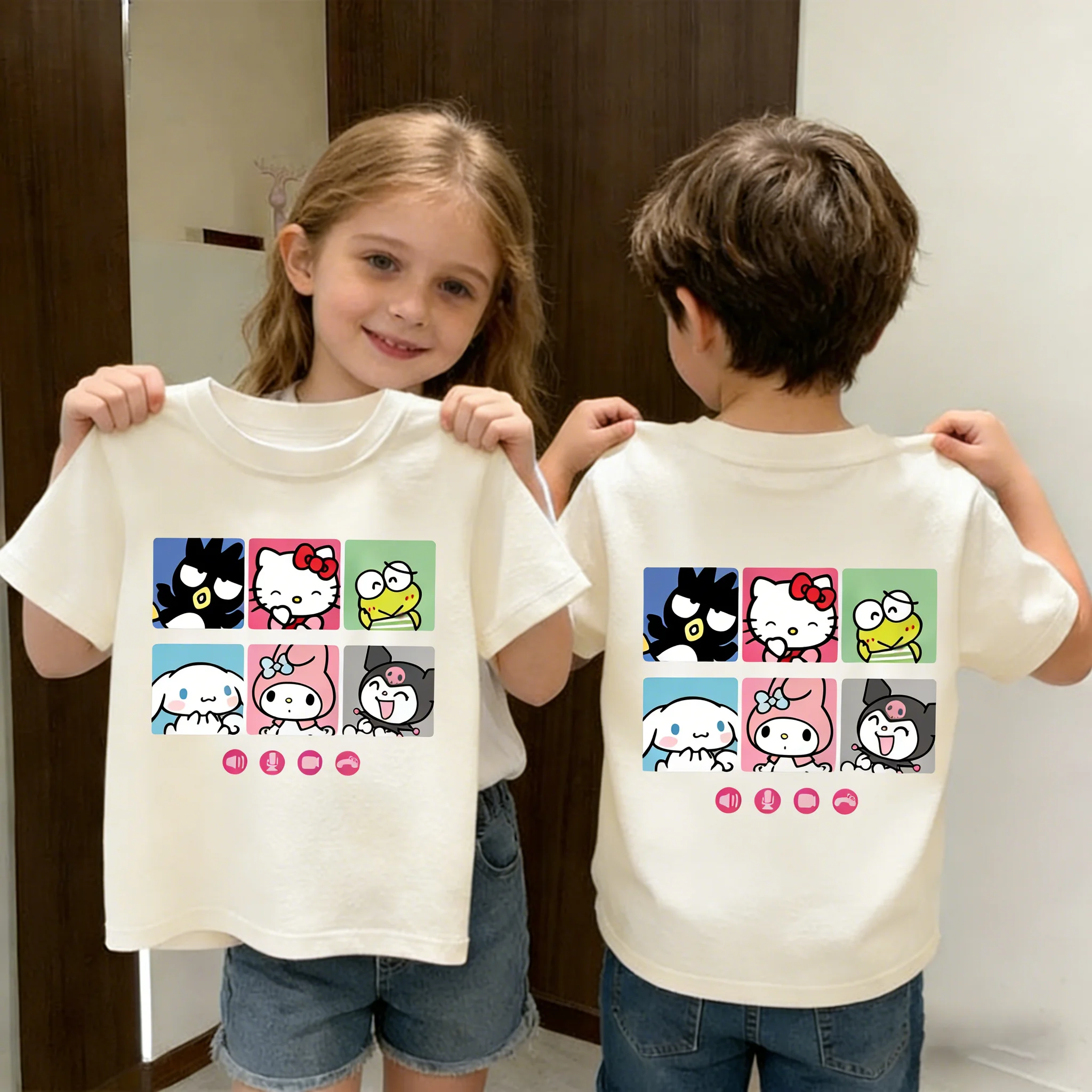 

Children’s Hello Kitty T-shirt Y2K Cotton Anime Kuromi Melody Cartoon Tee for Girls and Boys Streetwear Casual Wear