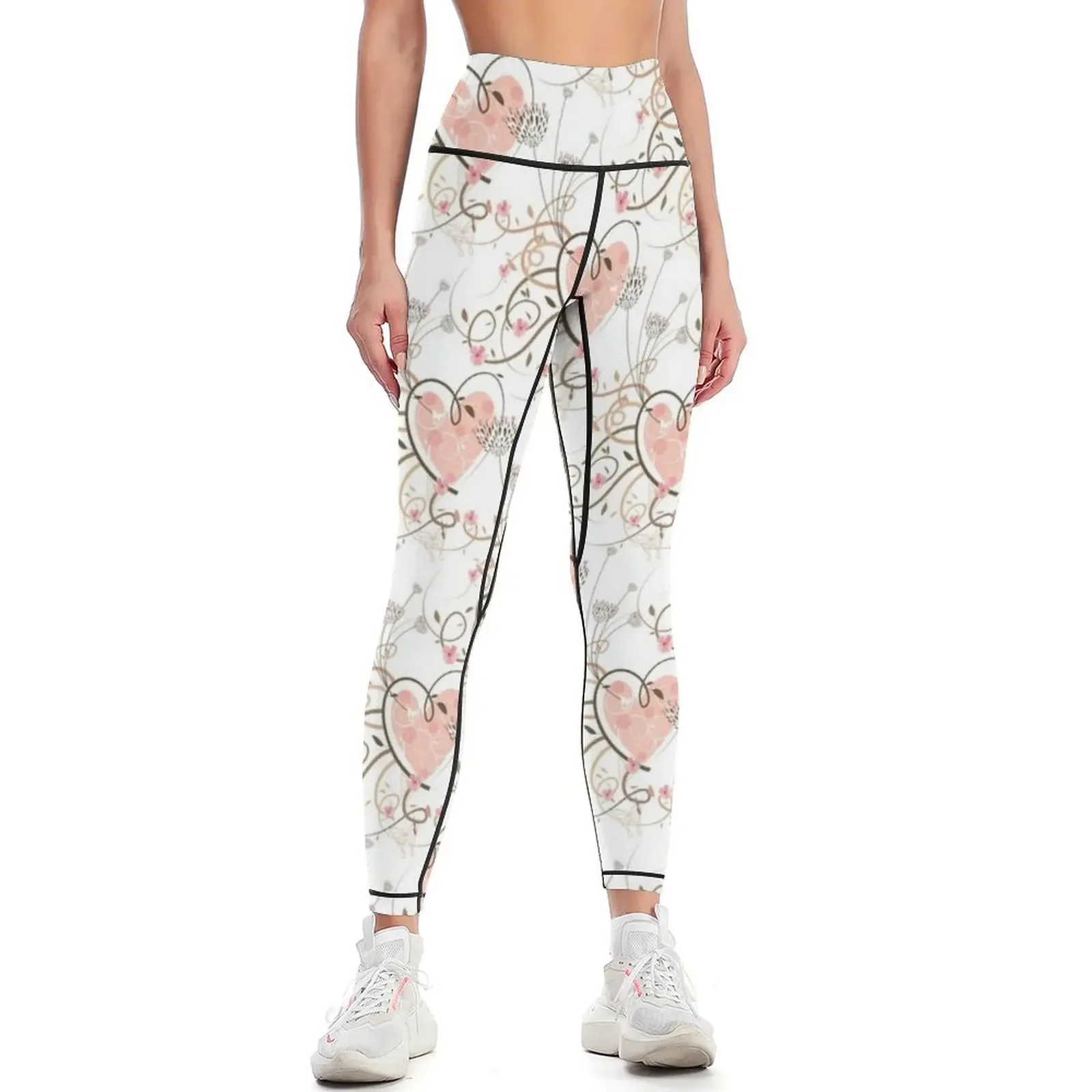 Pink Heart, Butterflies and Floral Swirls II Leggings workout clothes for Women's sports pants Women's pants Womens Leggings