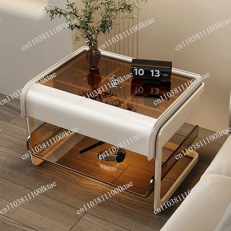 Acrylic Nightstand Modern Minimalist Bedside Table with Drawers Multifunctional Storage Shelf Compact Bedroom Display Cabinet