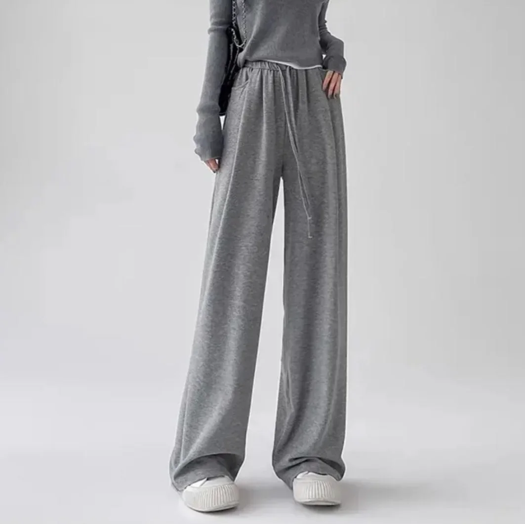 Spring and Autumn antelope cashmere glutinous rice pants women lazy soft casual pants versatile loose and thin wide-leg pants