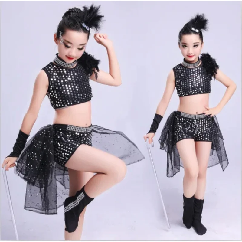 New Children's Jazz girls Hip Hop Tidal Open Bellybutton Street Dance Latin Costume Walk Show