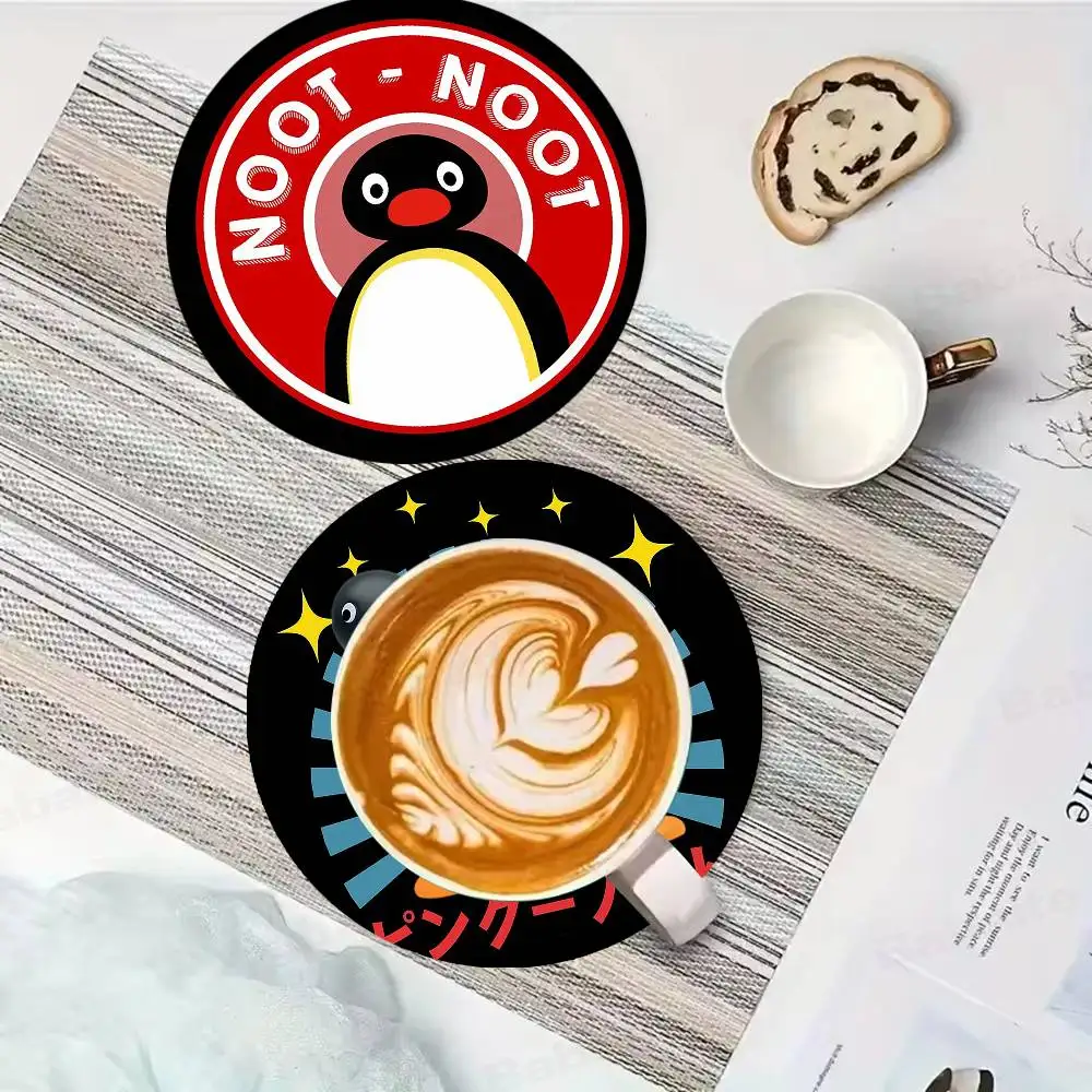 Cartoon Black Baby Penguin Pingu Themed Wooden Coaster Non-Slip Heat-Resistant Fun Dining Table Decoration Cafe Restaurant Gifts 2