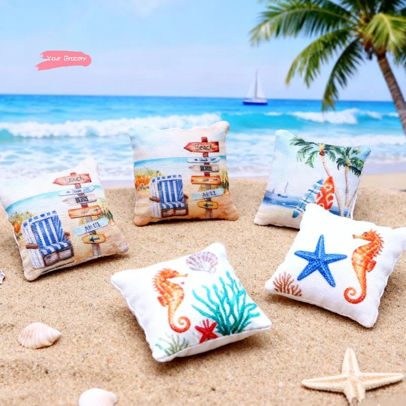 3 pezzi estate oceano spiaggia cuscino casa delle bambole divano in miniatura ornamento modello giocattoli per accessori decorativi casa delle bambole