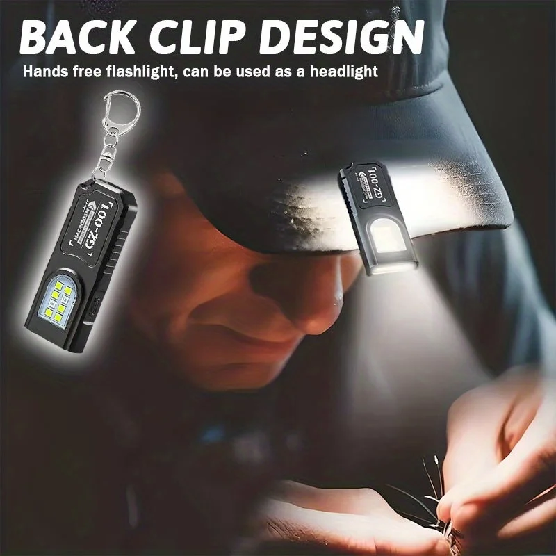 Mini Keychain Flashlight with Magnet Rechargeable Multifunction Torch Lamp Portable Clip on Flashlight Waterproof Camping Light