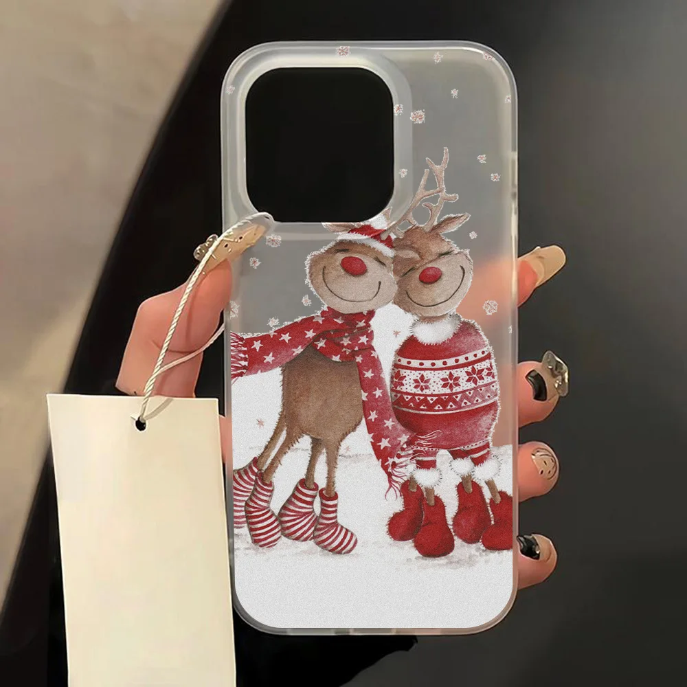 Merry Christmas Frosted Clear Phone Case For iPhone 16 Pro Max 15 14 13 12 11 Pro 16 15 14 Plus Fashion For iphone Navidad Cover