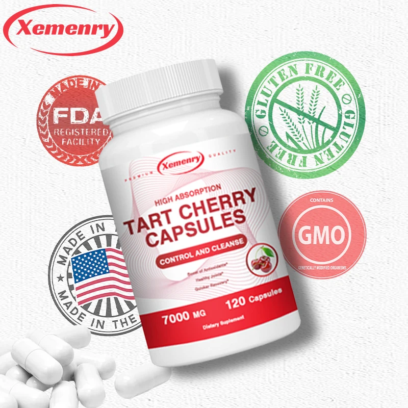 Tart Cherry Capsules - 7000mg, 120 Capsules, Antioxidant Support, Joint Support & General Health