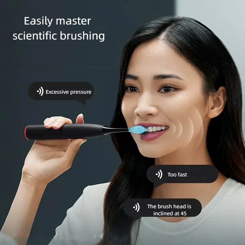 

Электрическая зубная щетка Oclean X Pro с ультразвуковой технологией, подключением по Wi-Fi, визуальным экраном, голосовым управлением, интеллектуальным управлением через приложение и функцией отбеливания.