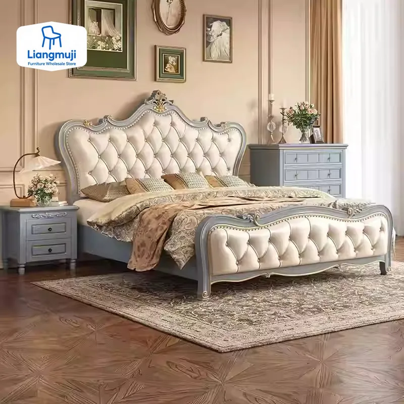 

European Luxury Double Bed Modern Whitr King Aesthetic Frame Double Bed High End Sleeping Lit Deux Place Furniture For Bedroom