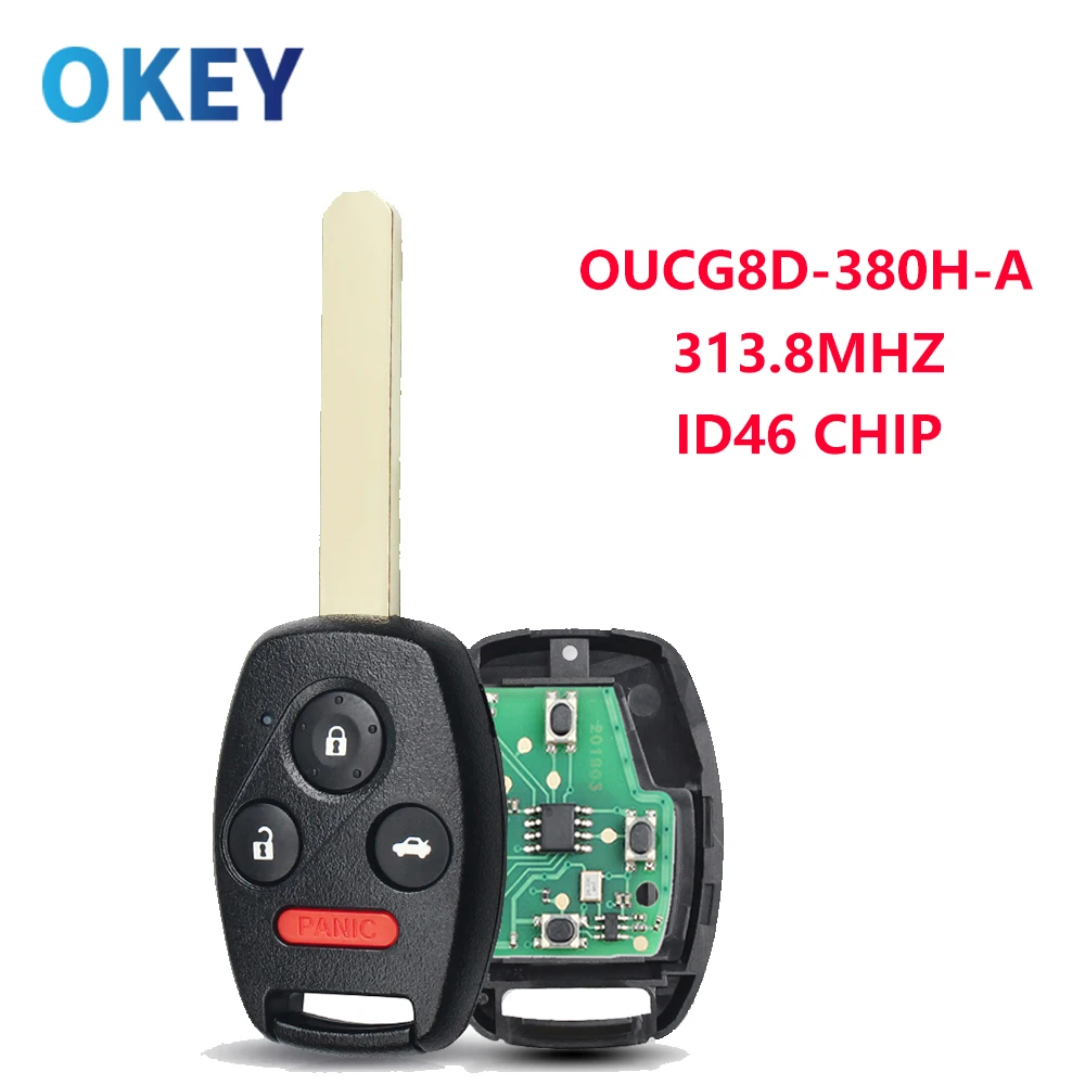 Okey Remote Car Key 313.8MHZ OUCG8D-380H-A With ID46 Chip For Honda Accord 2003 2004 2005 2006 2007 3 4 Buttons Remote Control