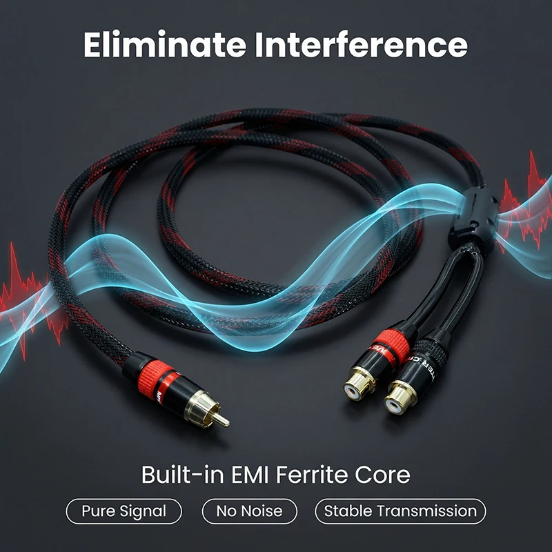 Aouyade High purity oxygen free copper fever grade RCA to 2RCA split audio cable, audio amplifier, subwoofer connection cable